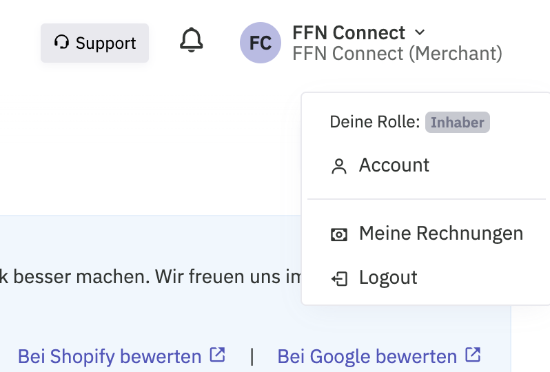 Profilmenü mit „Meine Rechnungen"
