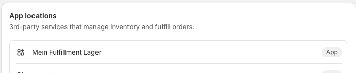 Shopify-Einstellungen mit Fulfillment-Standort am Ende der Liste