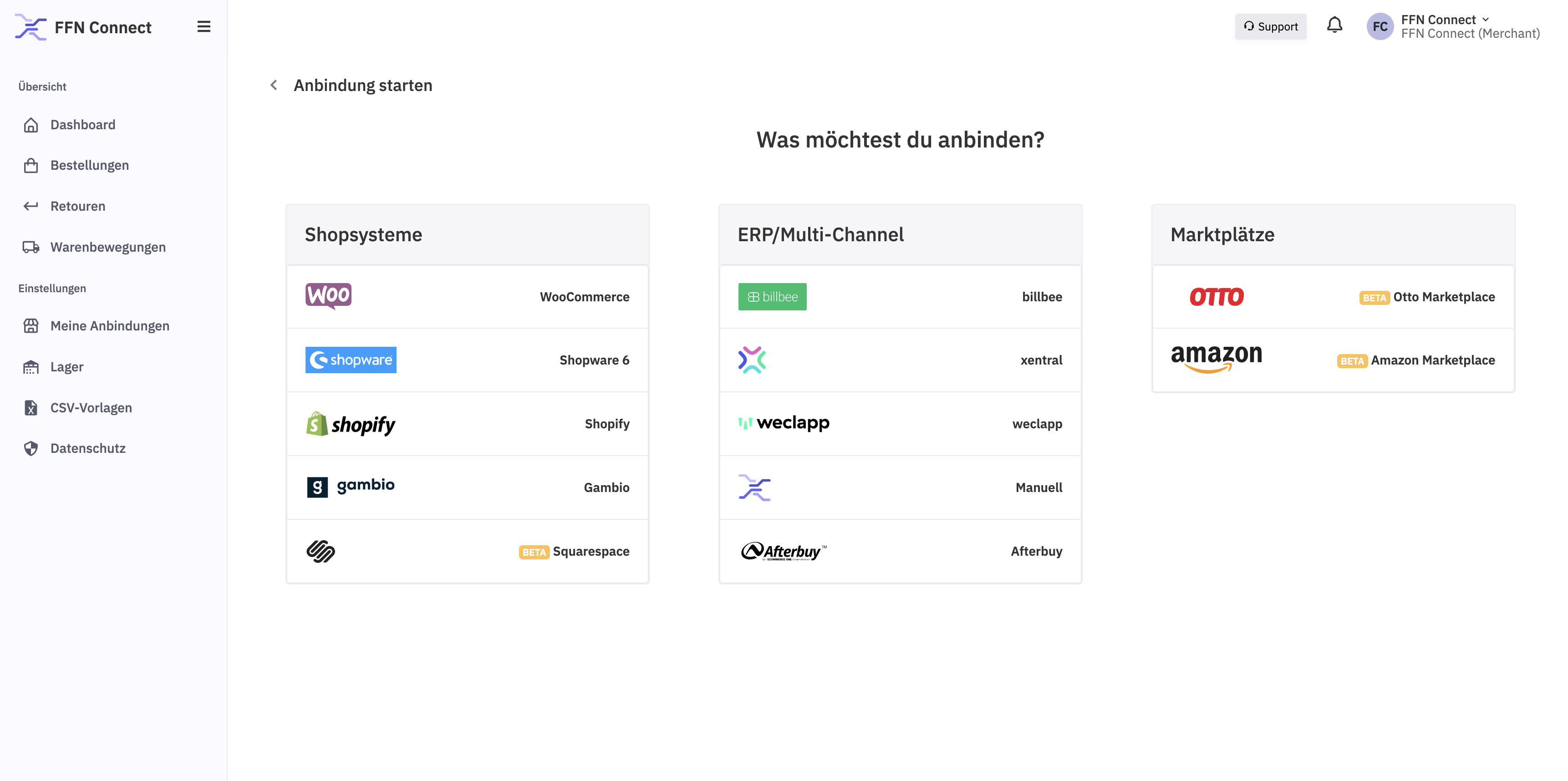 Squarespace im Auswahlmenü