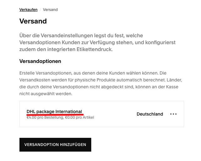 Versandarten in Squarespace