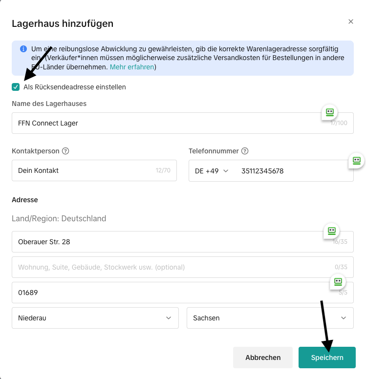 Lager-Formular ausfüllen