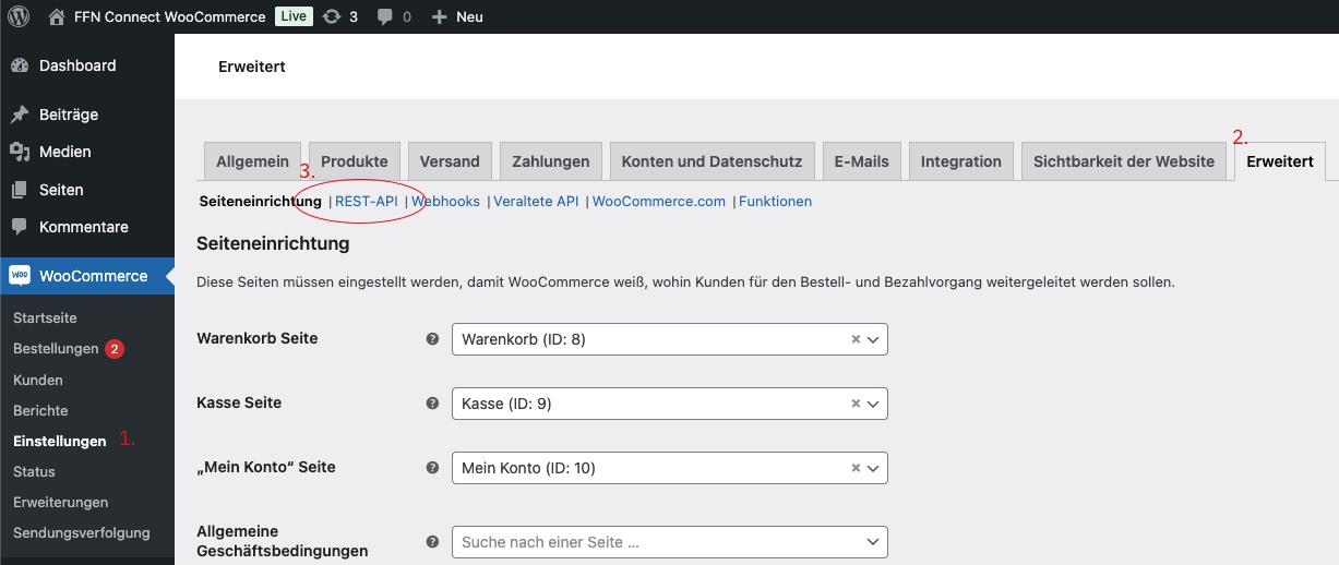REST-API in den WooCommerce-Einstellungen
